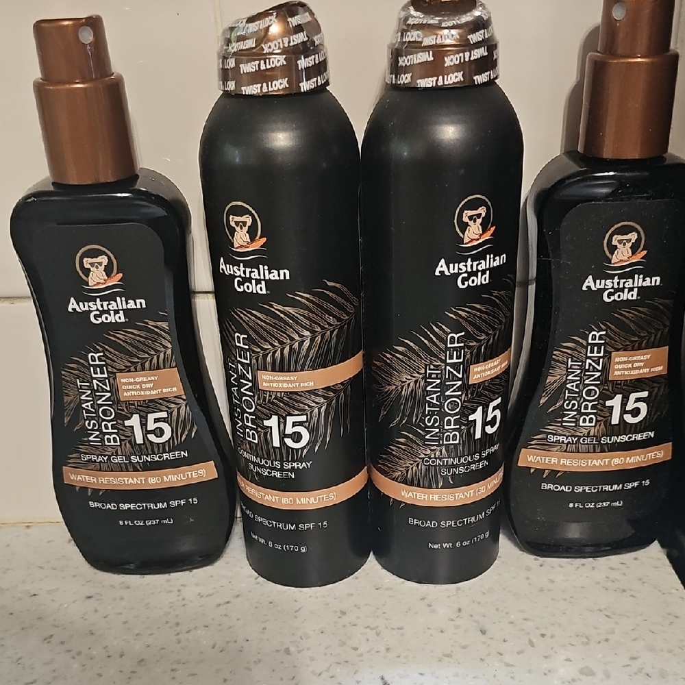 NWT!    Instant Bronzer SPF 15 Spray Gel (2) Continuois Spray & (2) Spray Gel